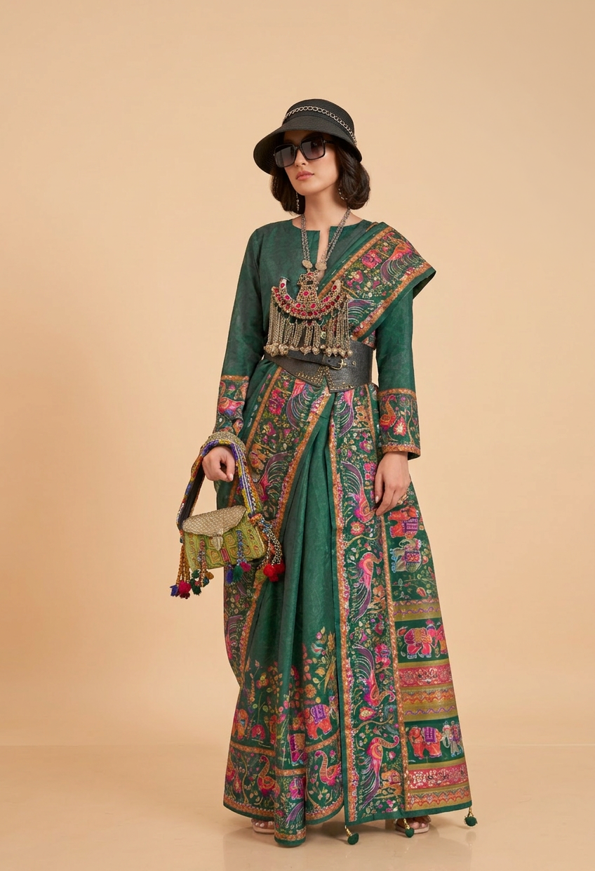 Atrangi Green Glory Finish Saree