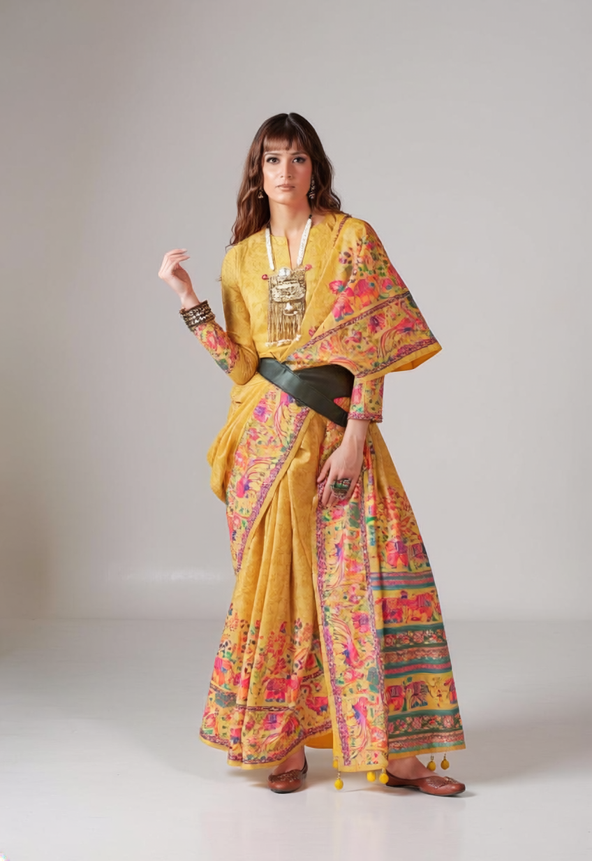 Atrangi Golden Yellow Glory Finish Saree