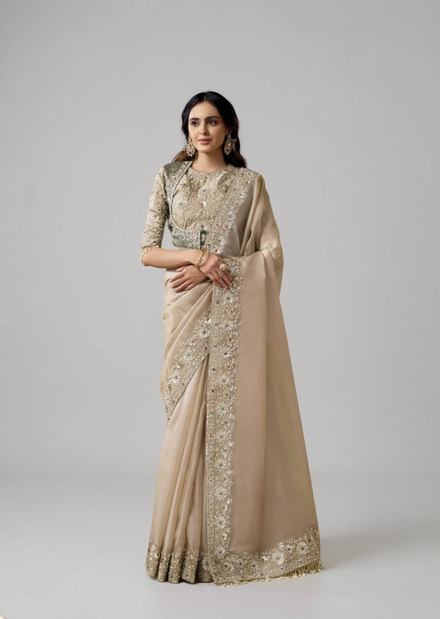 Apsara Leaf Silk Peach Saree