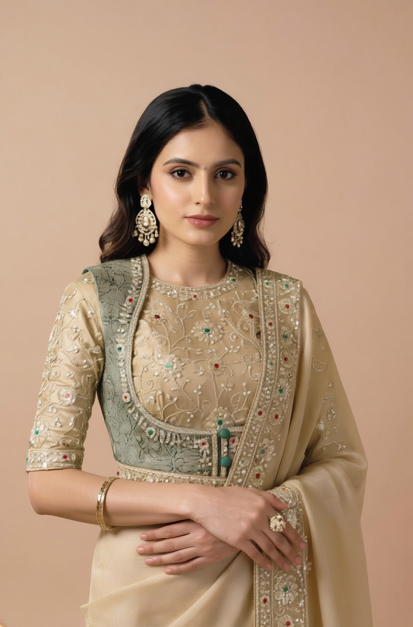 Apsara Leaf Silk Peach Saree